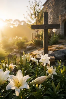Easter Garden Cross with White Lilies