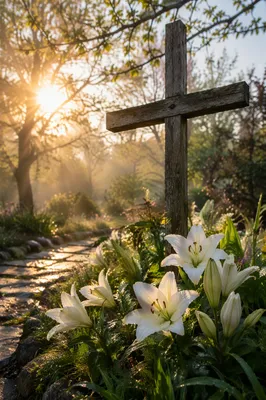 Easter Garden Cross with White Lilies