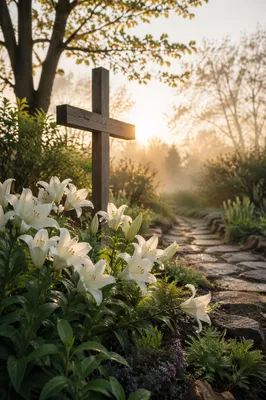 Easter Garden Cross with White Lilies