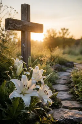 Easter Garden Cross with White Lilies