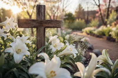 Easter Garden Cross with White Lilies