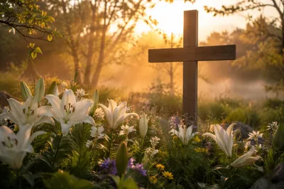 Easter Garden Cross with White Lilies
