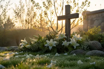 Easter Garden Cross with White Lilies