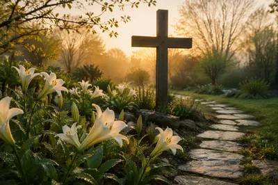 Easter Garden Cross with White Lilies