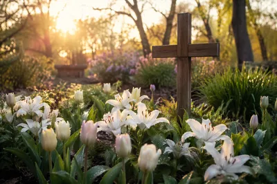 Easter Garden Cross with White Lilies