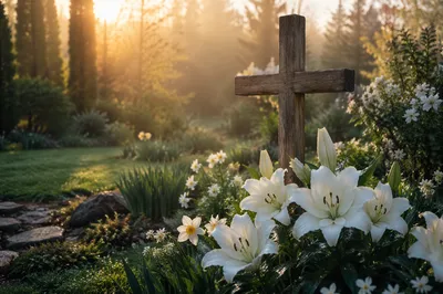 Easter Sunrise Garden Cross with Lilies