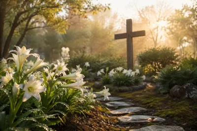Easter Garden Cross with Blooming White Lilies