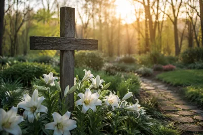 Easter Garden Cross with White Lilies