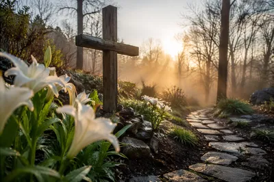 Easter Garden Cross With White Lilies