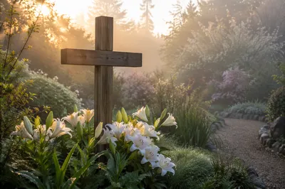 Easter Garden Cross with White Lilies