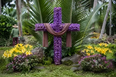 Easter Garden Cross with Lilies