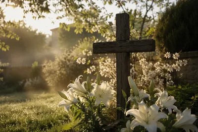 Easter Garden Cross With White Lilies