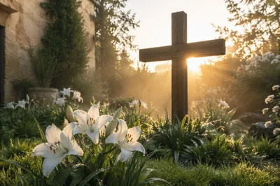 Easter Morning Garden Cross with White Lilies