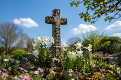 Easter Garden Cross with White Lilies