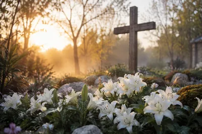 Easter Garden Cross with White Lilies