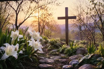 Easter Garden Cross with White Lilies