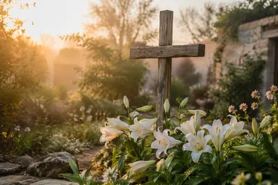 Easter Garden Cross with White Lilies