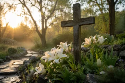 Easter Garden Cross with White Lilies