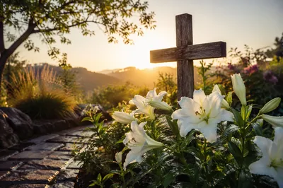 Easter Garden Cross with White Lilies