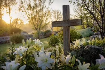 Easter Morning Garden Cross with White Lilies