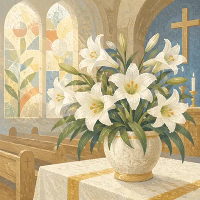 Easter Lily Arrangement on Church Altar