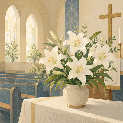 White Easter Lily Arrangement on Church Altar