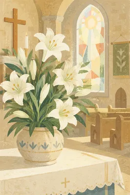 Easter Lily Arrangement on Church Altar