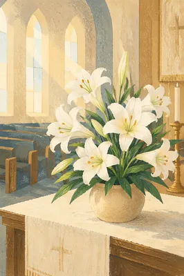 White Easter Lily Arrangement on Church Altar