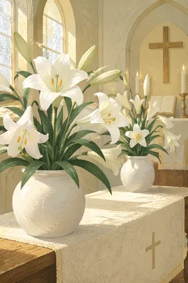 Easter Lily Arrangement on Church Altar