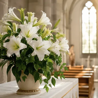 Easter Lily Arrangement on Church Altar