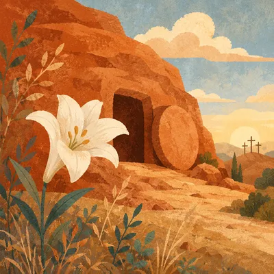 Easter Lily by Empty Tomb at Dawn