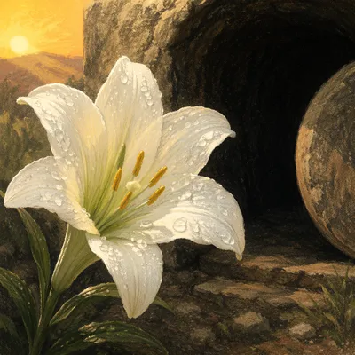 Dewy Easter Lily by Empty Tomb