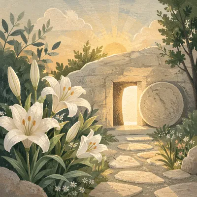 Easter Lilies by the Empty Tomb