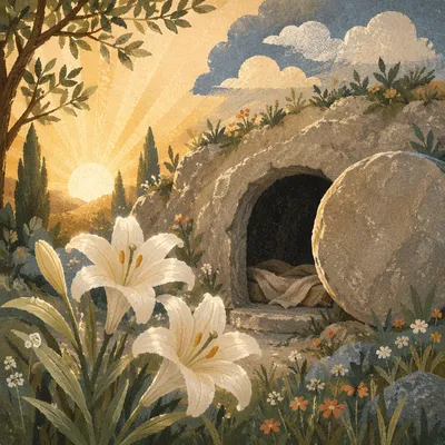 Easter Lilies Before the Empty Tomb