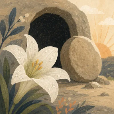 Dewy Easter Lily by Empty Tomb