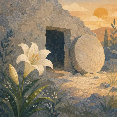Easter Lily by Empty Tomb at Dawn