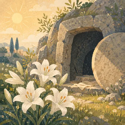 Easter Lilies by Empty Tomb at Dawn