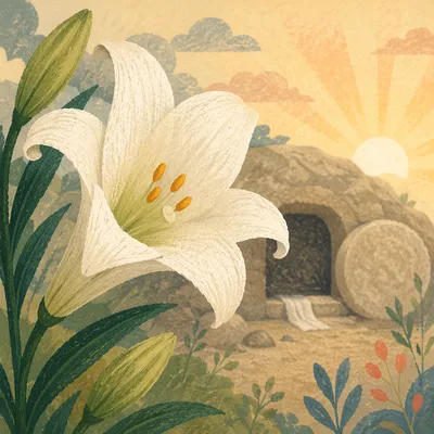 Easter Lily by Empty Tomb at Dawn