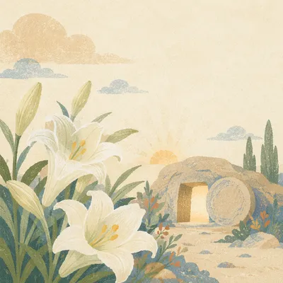 Easter Lilies by Empty Tomb at Dawn