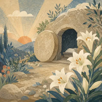 Easter Lilies by the Empty Garden Tomb