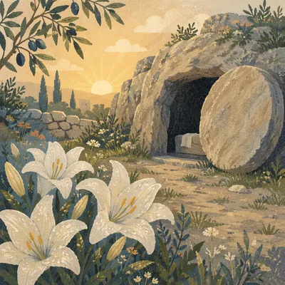 Easter Lilies by the Empty Garden Tomb