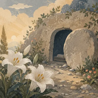 Easter Lilies by the Empty Garden Tomb