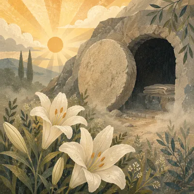Easter Lilies by the Empty Garden Tomb