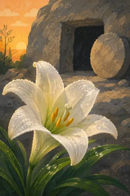 Easter Lily by Empty Tomb at Dawn