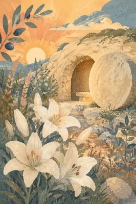 Easter Lilies Before the Empty Garden Tomb