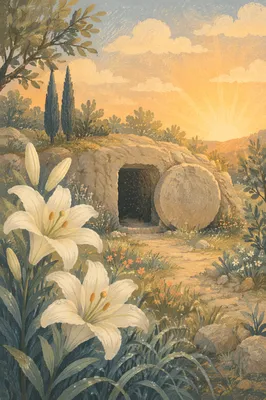 Easter Lilies by the Empty Tomb