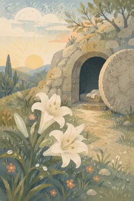 Easter Lilies by Empty Tomb at Dawn