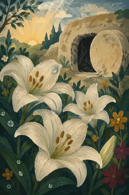 Easter Lily and Empty Tomb at Dawn