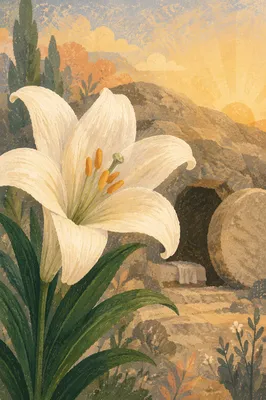 Easter Lily Before Empty Tomb Sunrise