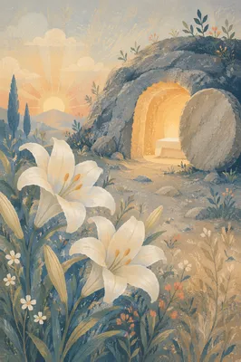 Easter Lilies by the Empty Tomb